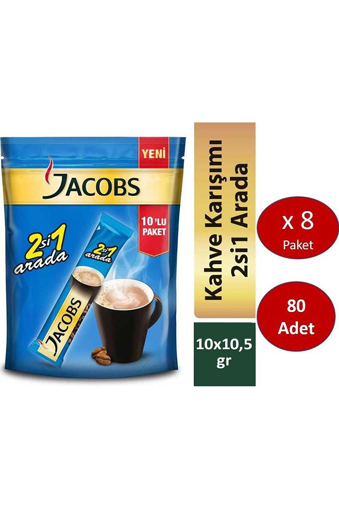 Jacobs 2'si 1 Arada 10.5 gr 8x10'lu Hazır Kahve