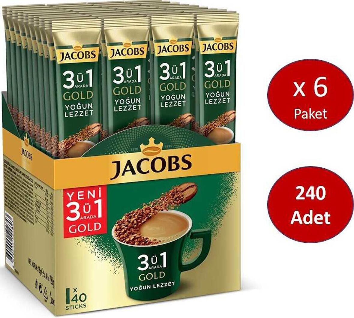 Jacobs Gold Yoğun Lezzet 3'ü 1 Arada 18 gr 6x40'lı Hazır Kahve