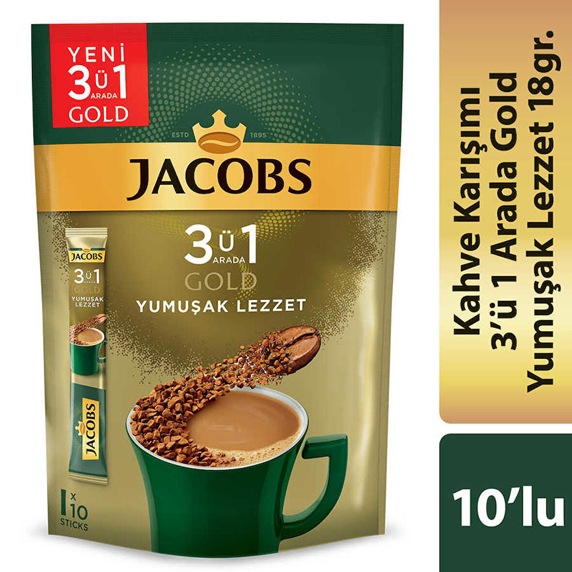 Jacobs Gold Yumuşak Lezzet 3'ü 1 Arada 18 gr 10'lu Hazır Kahve