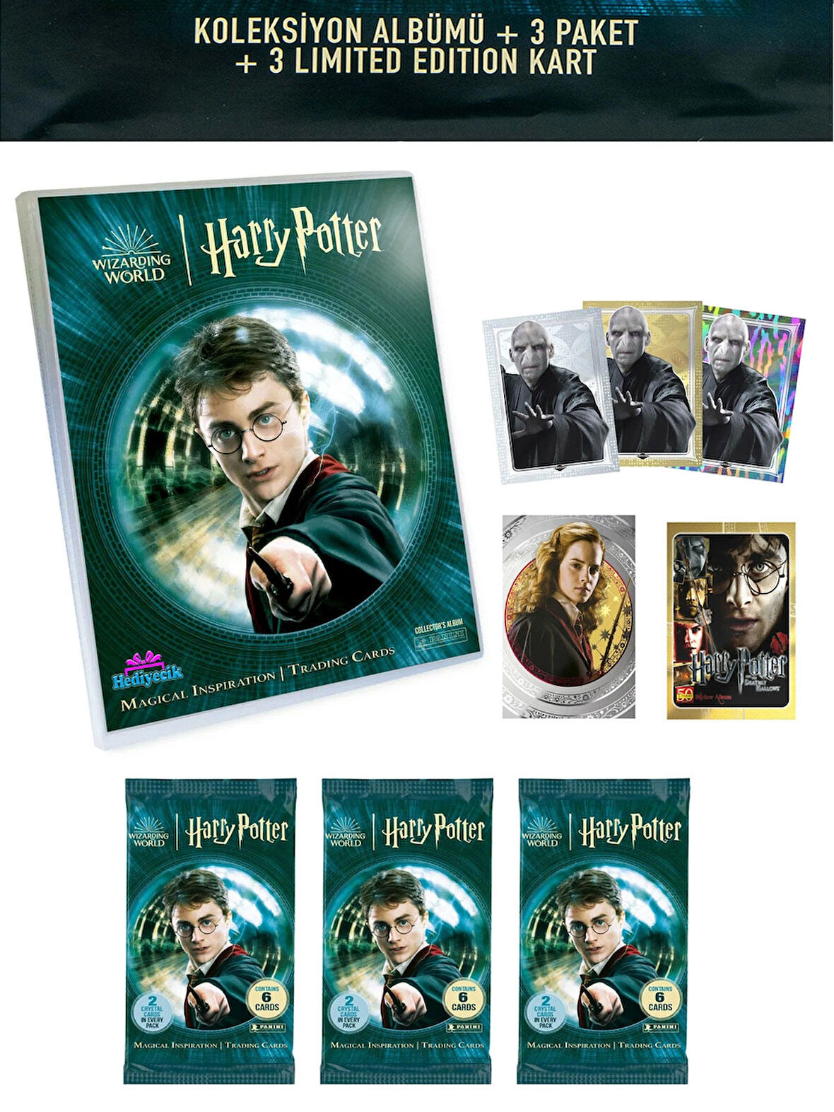 Panini Harry Potter Oyun Kartları Albümü Seti 3 Paket (18 Kart) + 3 Limited Edition Kart