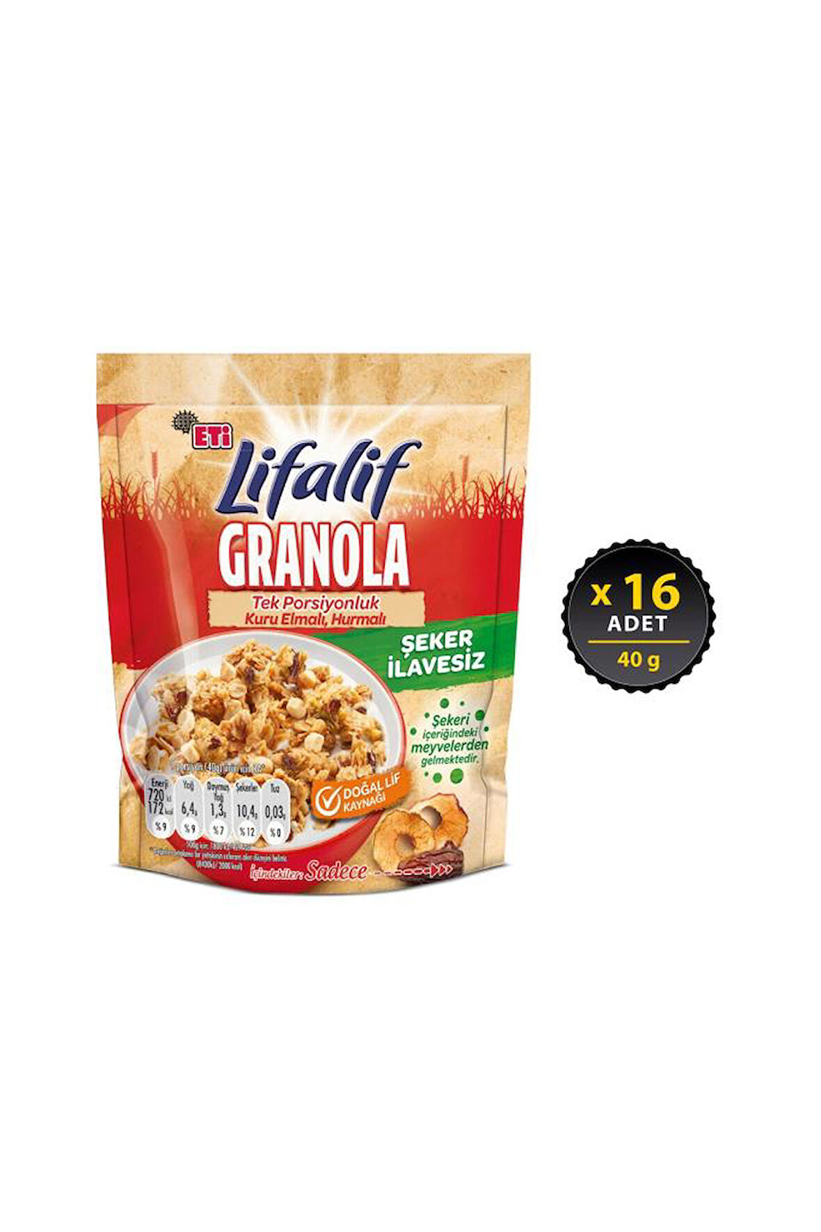 Lifalif Granola Elmalı , Hurmalı 40 g x 16 Adet