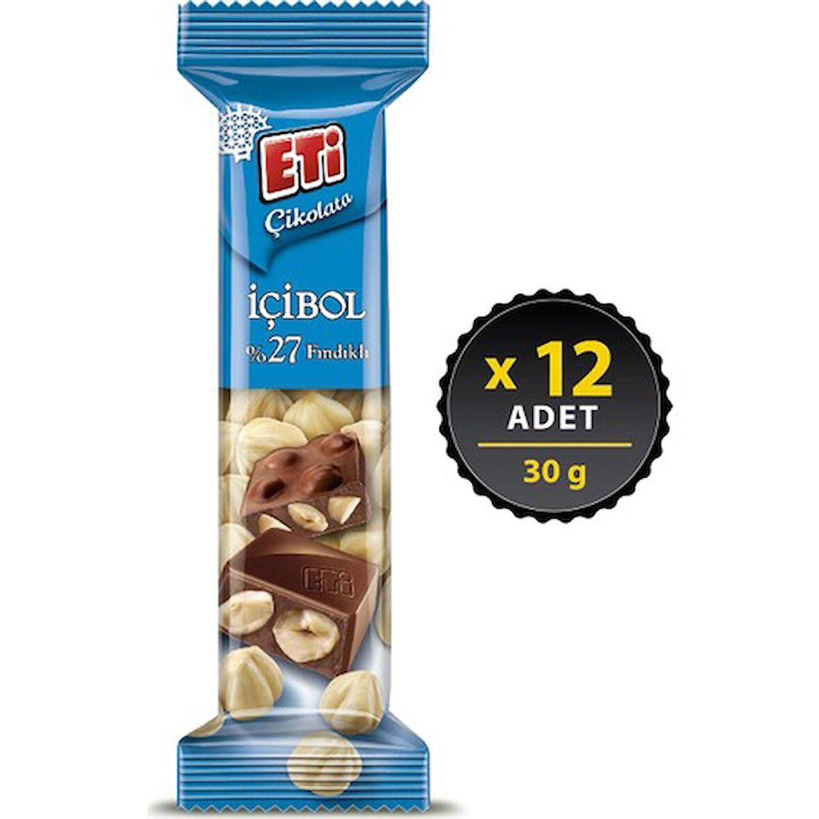 Eti Çikolata İçibol %27 Fındıklı 30 g x 12 Adet