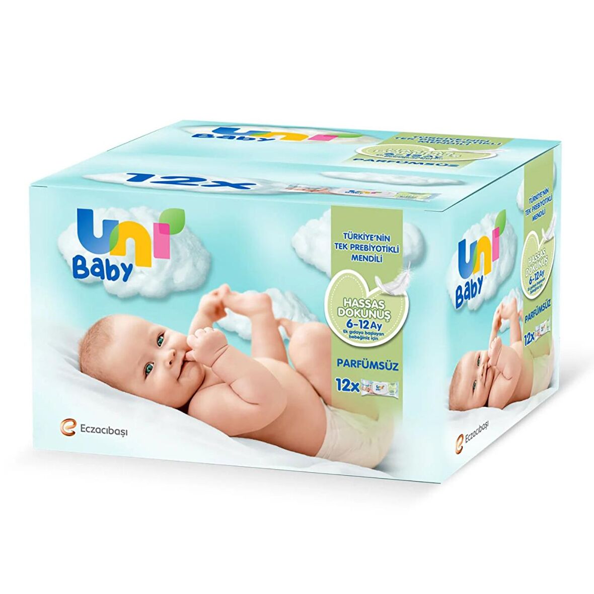 Uni Baby Hassas Dokunuş Alkolsüz-Parfümsüz 12 x 52 Yaprak 12 Paket Islak Mendil