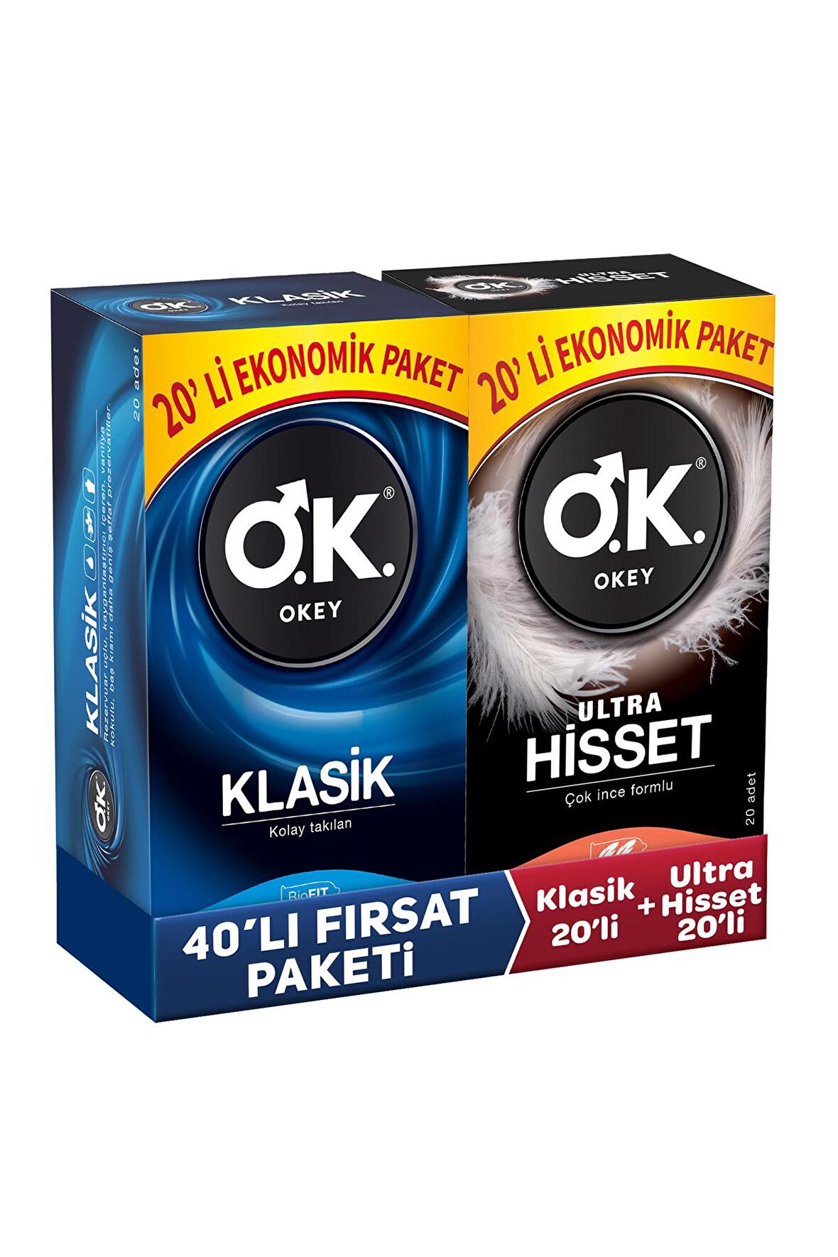 Okey Ultra Hisset 20'li Prezervatif & Klasik 20'li Prezervatif Set