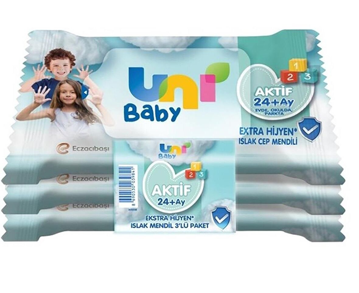 Uni Baby Aktif Alkolsüz 3 x 15 Yaprak 3 Paket Islak Mendil