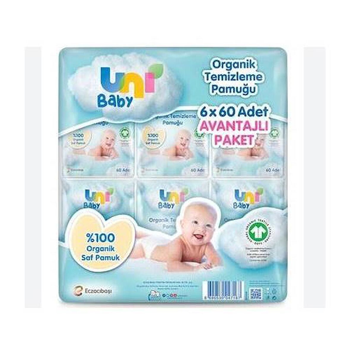 Uni Baby Bebek Temizleme Pamuğu 60 Lı- 6 adet