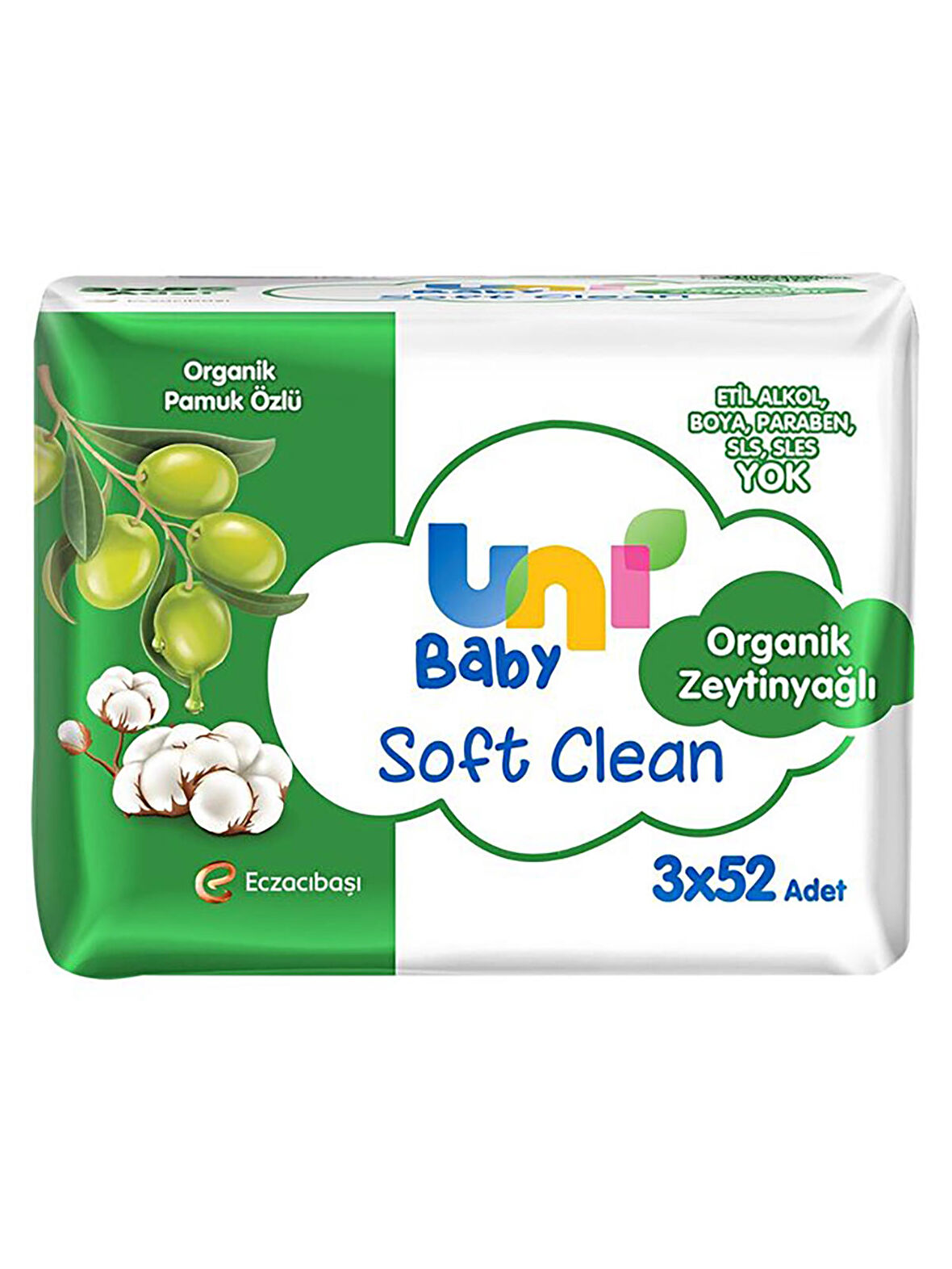 Uni Baby Clean Organik Pamuk Özlü & Zeytinyağlı Ilak Mendil 3x52 Yaprak