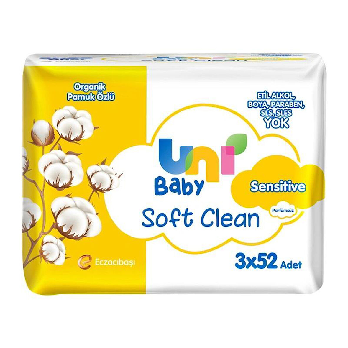 Uni Baby Soft Clean Organik Pamuk Özlü Sensitive Islak Mendil 3 x 52'li