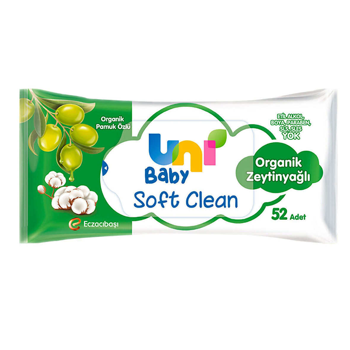 Uni Baby Soft Clean Organik Pamuk Özlü & Organik Zeytinyağlı Islak Mendil 24x52 Adet