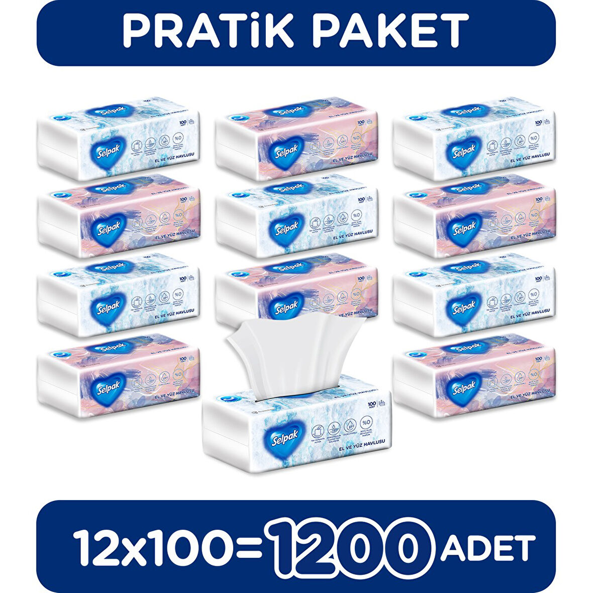 Selpak El ve Yüz Havlusu 12 Paket 12 Rulo 2 Katlı 100 Yaprak Ev ve Endüstriyel Kullanıma Uygun