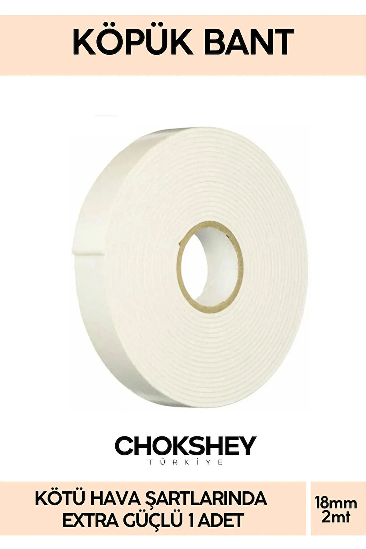 Uzun Ömürlü Süngerli Ultra Yapışkan İç Dış Mekan Çok Amaçlı Çift Taraflı Köpük Bant 18mmx2m 1 Adet