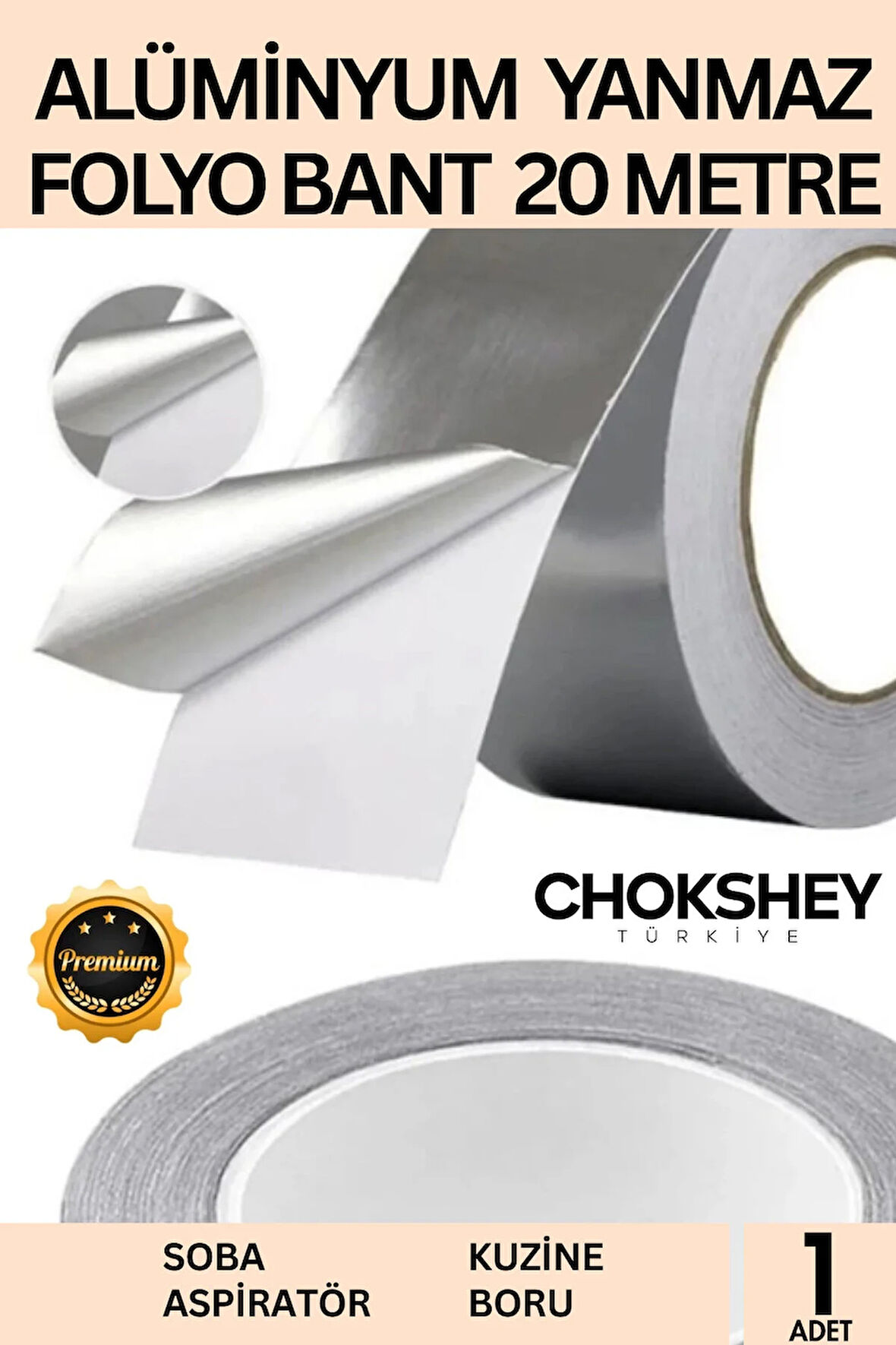 Alüminyum Yanmaz Folyo Bant Özel Suya Sıcaklığa Dayanıklı Tamir Soba Boru Yama 44mmx20m - 1 Adet