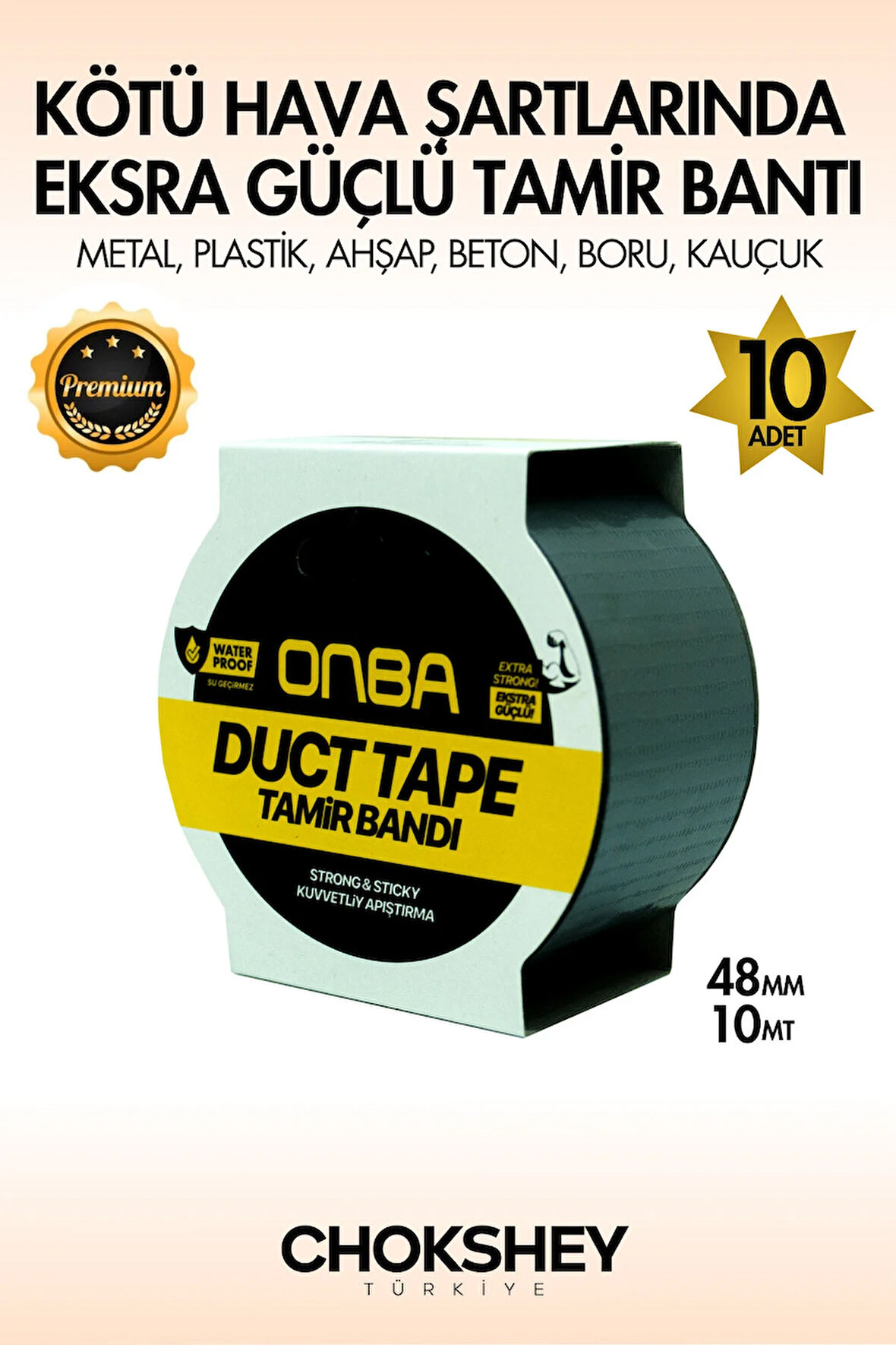 Süper Güçlü Su Geçirmez Sızdırmaz Gri Renk Çok Amaçlı İzolasyon ve Tamir Bandı 48mm x 10m - 10 Adet