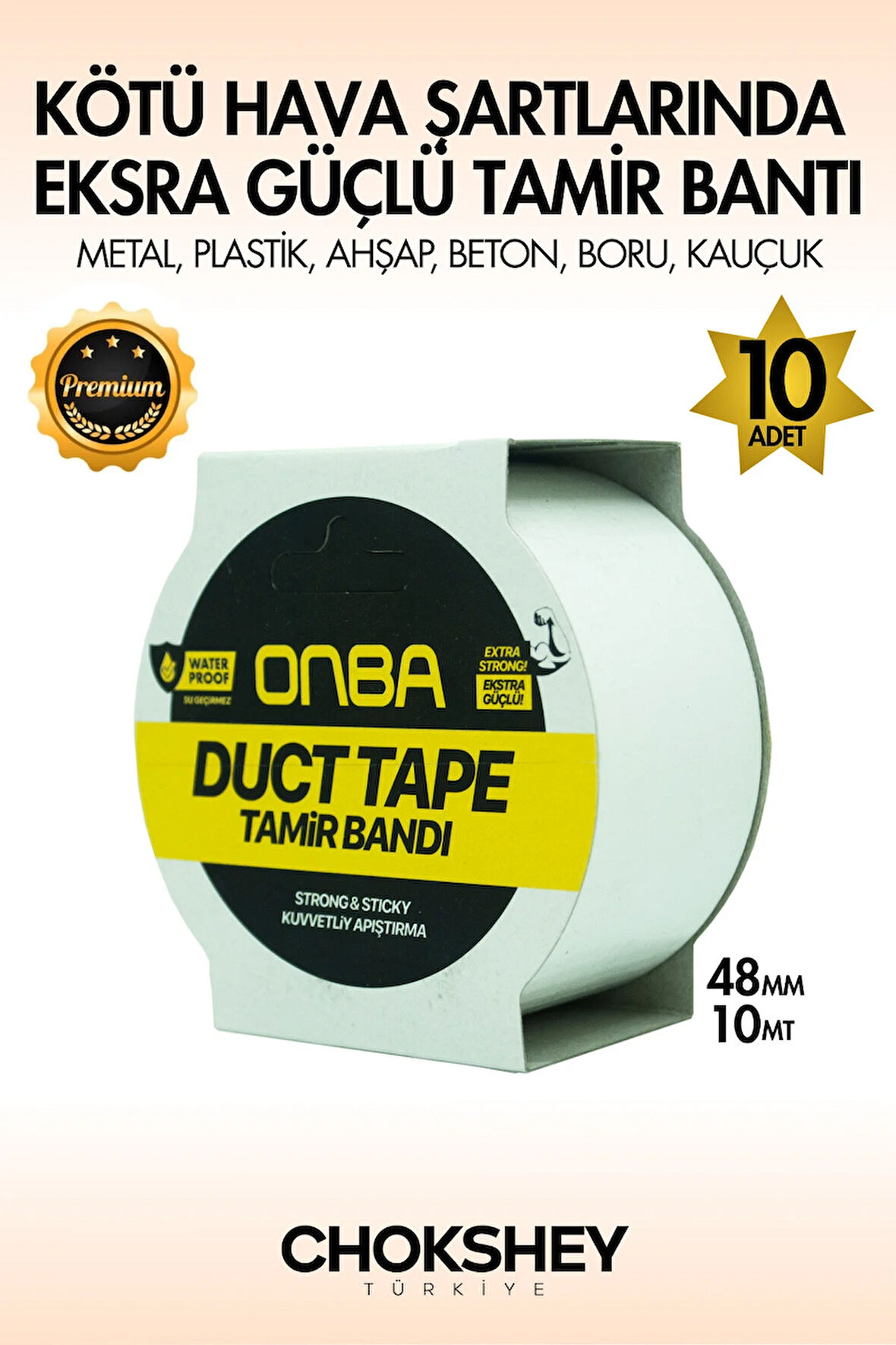 Süper Güçlü Su Geçirmez Sızdırmaz Beyaz Renk Çok Amaçlı İzolasyon ve Tamir Bandı 48mm x 10m-10 Adet