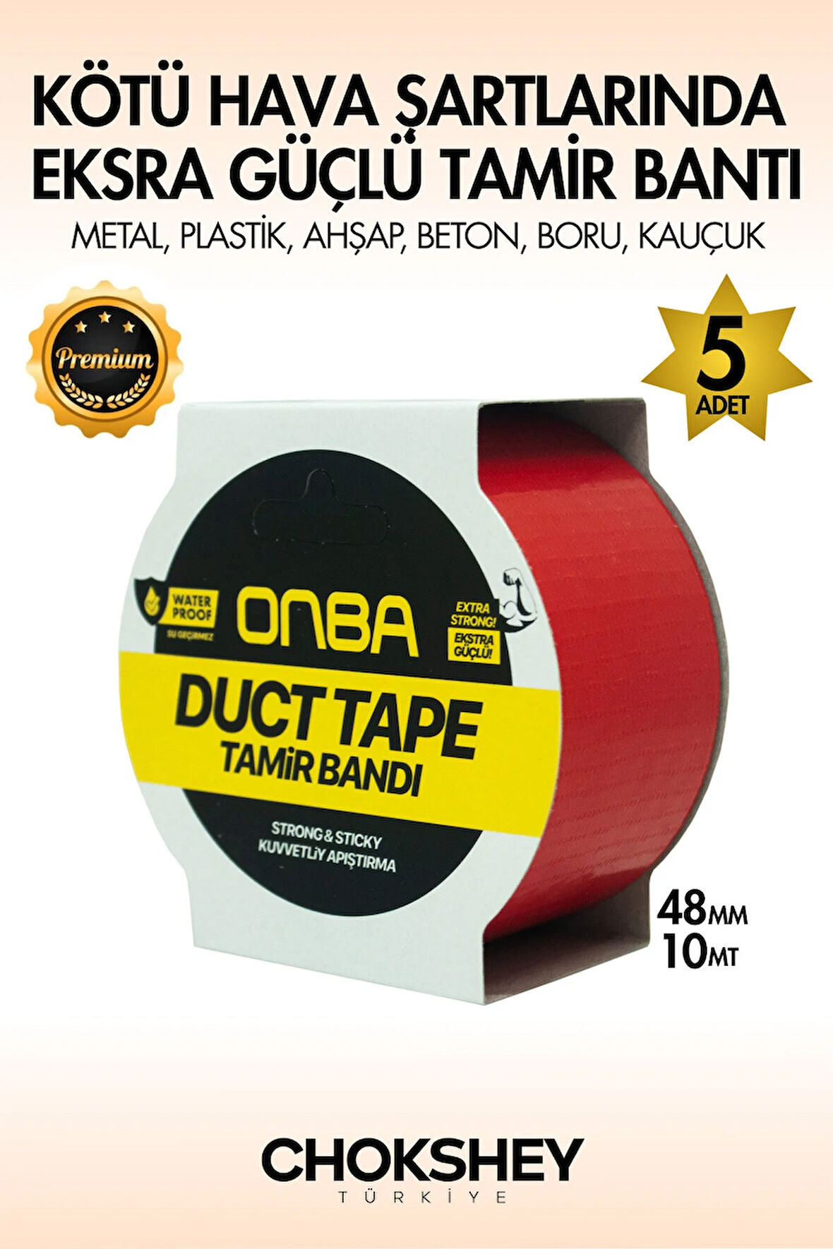 Süper Güçlü Su Geçirmez Sızdırmaz Kırmızı Renk Çok Amaçlı İzolasyon ve Tamir Bandı 48mm x 10m-5 Adet