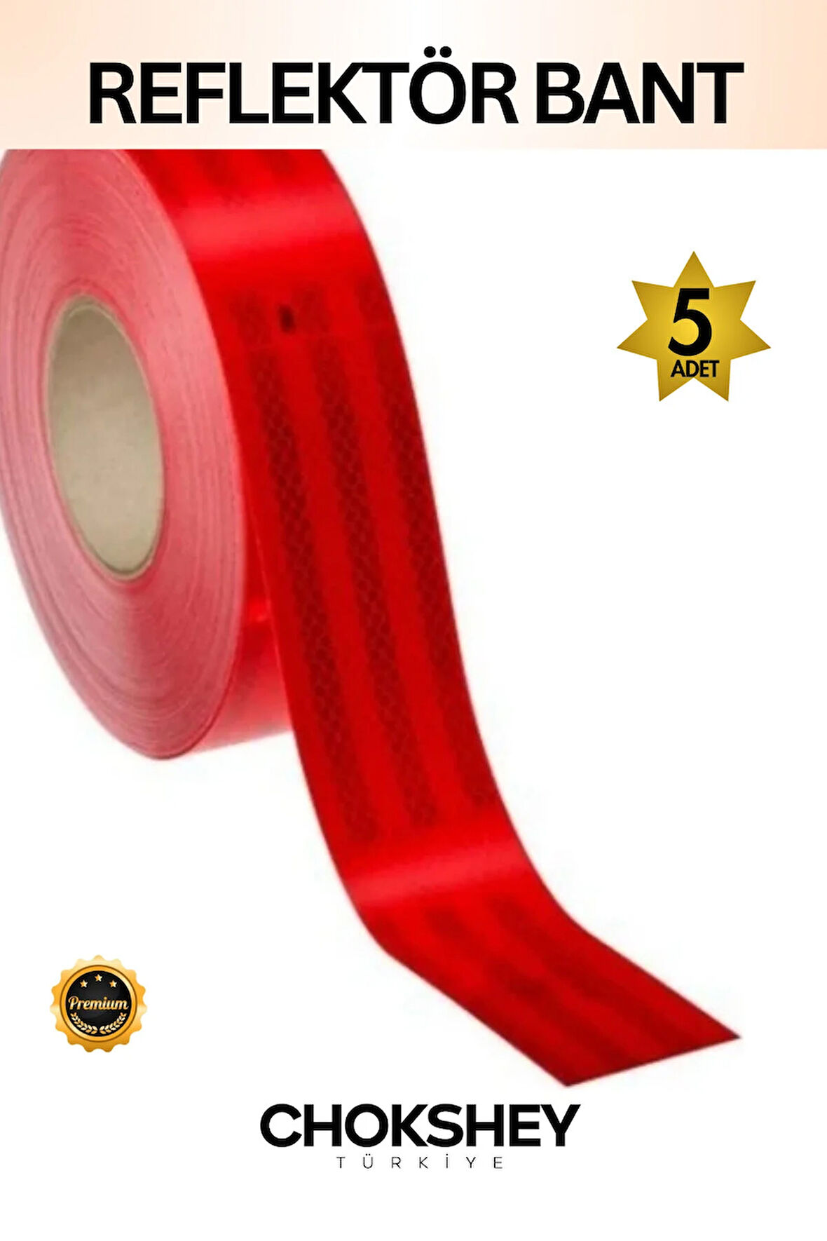 Reflektör Bant Kırmızı Reflektif Bant İkaz Band 50mmx5mt 5 Adet