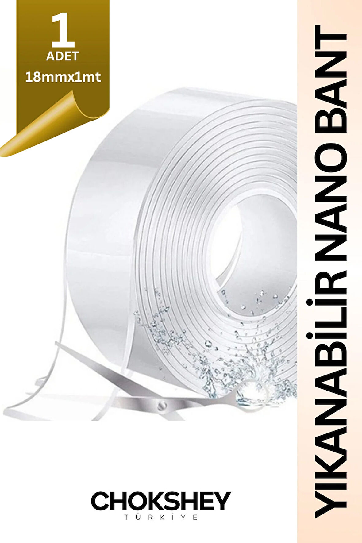 Yıkanabilir Nano Şeffaf Bant Su Geçirmez Süper Güçlü Montaj Bant 10mmx2mt