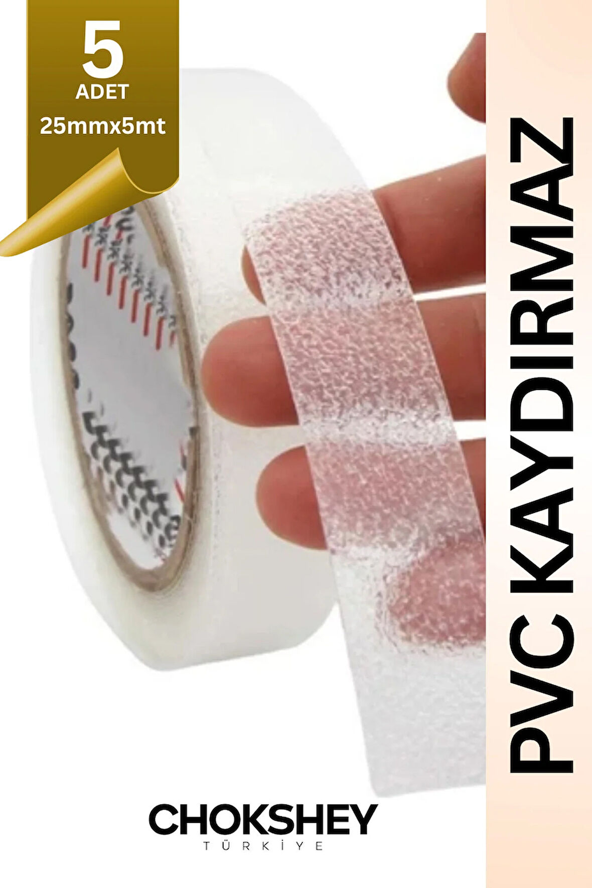 Şeffaf Kaydırmaz Bant Merdiven, Zemin, Banyo ve Havuz Kenarı Güvenlik Bandı 25mmx5mt - 5 Adet