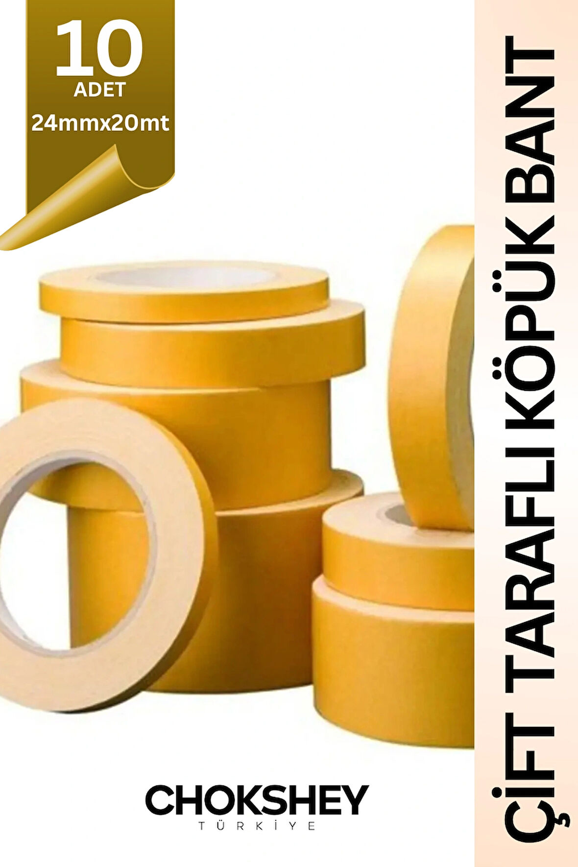 Çift Taraflı Köpük Bant – Güçlü, Dayanıklı ve İz Bırakmayan Yapışma 24mmx20mt - 10 Adet