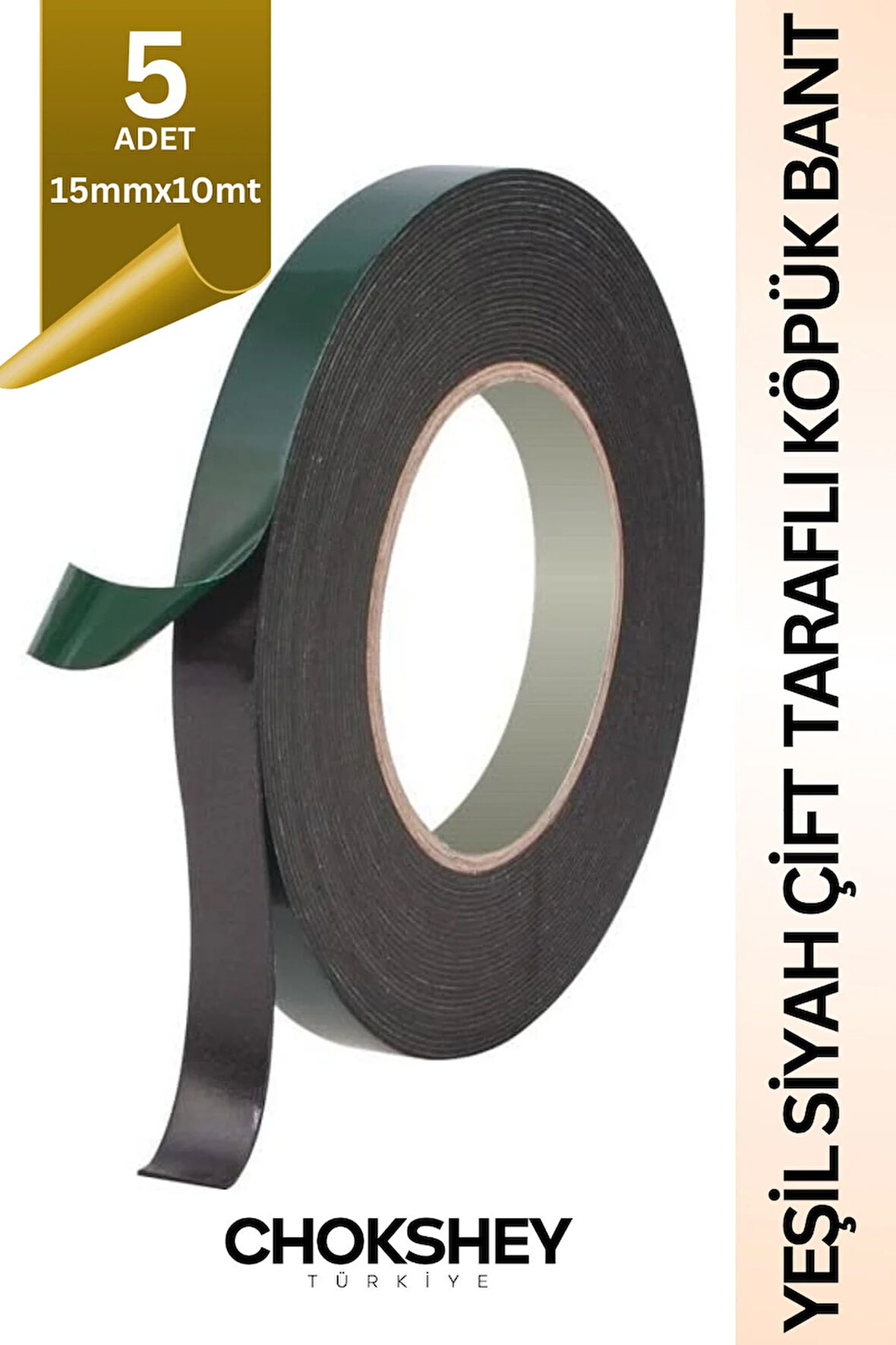 Akrilik Köpük Bant – Yeşil Siyah 10mm x 10mt - 10 Adet