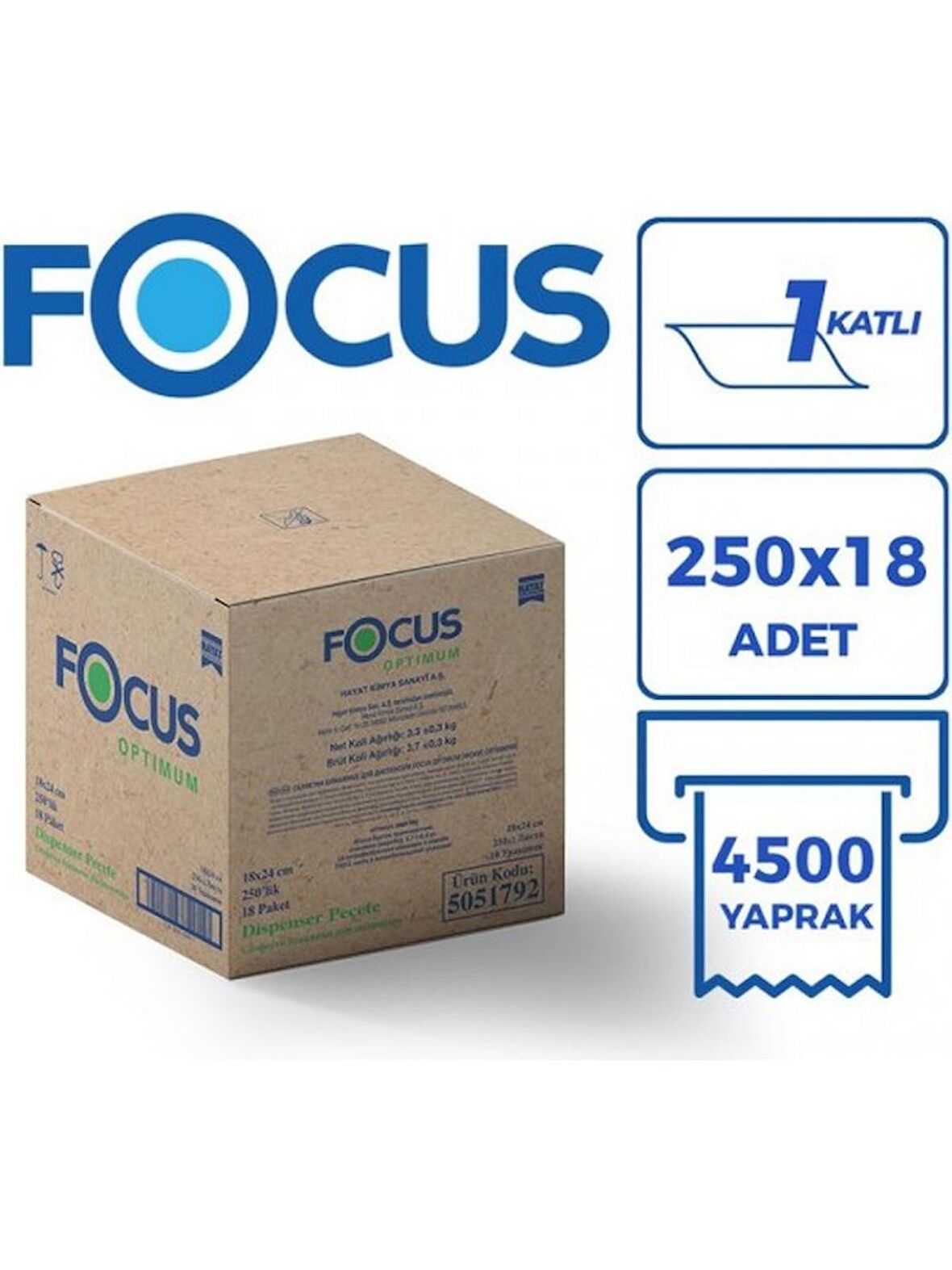 Focus Optimum Masaüstü Dispenser Peçete 18 x 24 cm. 250'li 18 Paket