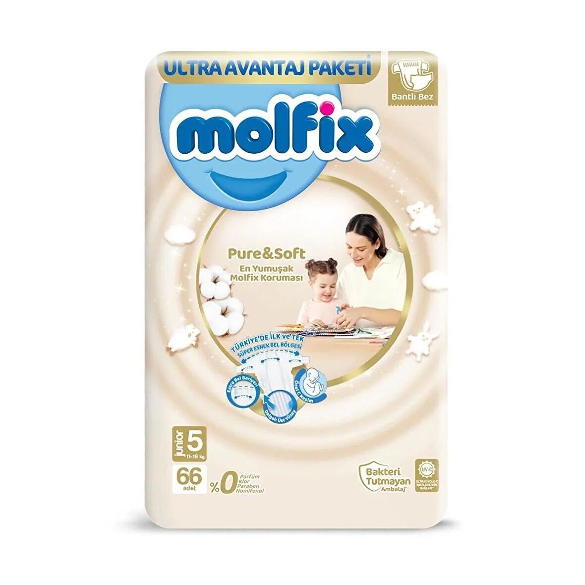 Molfix Ultra Avantaj Paketi Pure&Soft Junior 5 Numara Bebek Bezi 66 Adet 11-18 kg