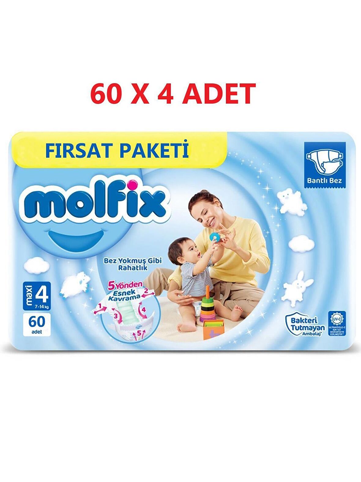 Molfix Bebek Bezi Maxi 4 Numara 60 'lı X 4'lü  Fırsat Paketi 