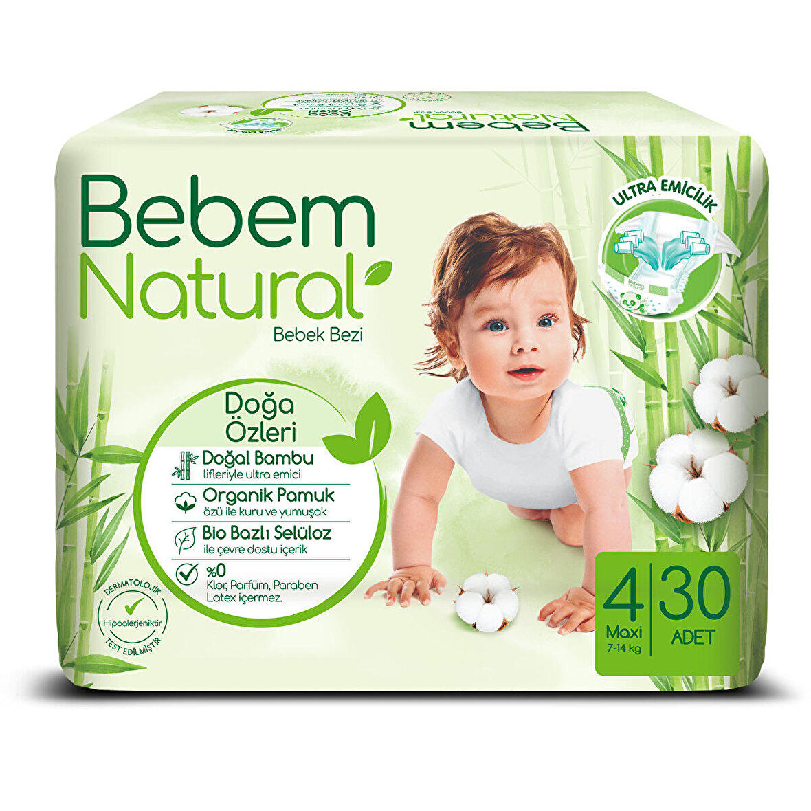 Bebem Natural 4 Numara Maxi 30'lu Bel Bantlı Bez