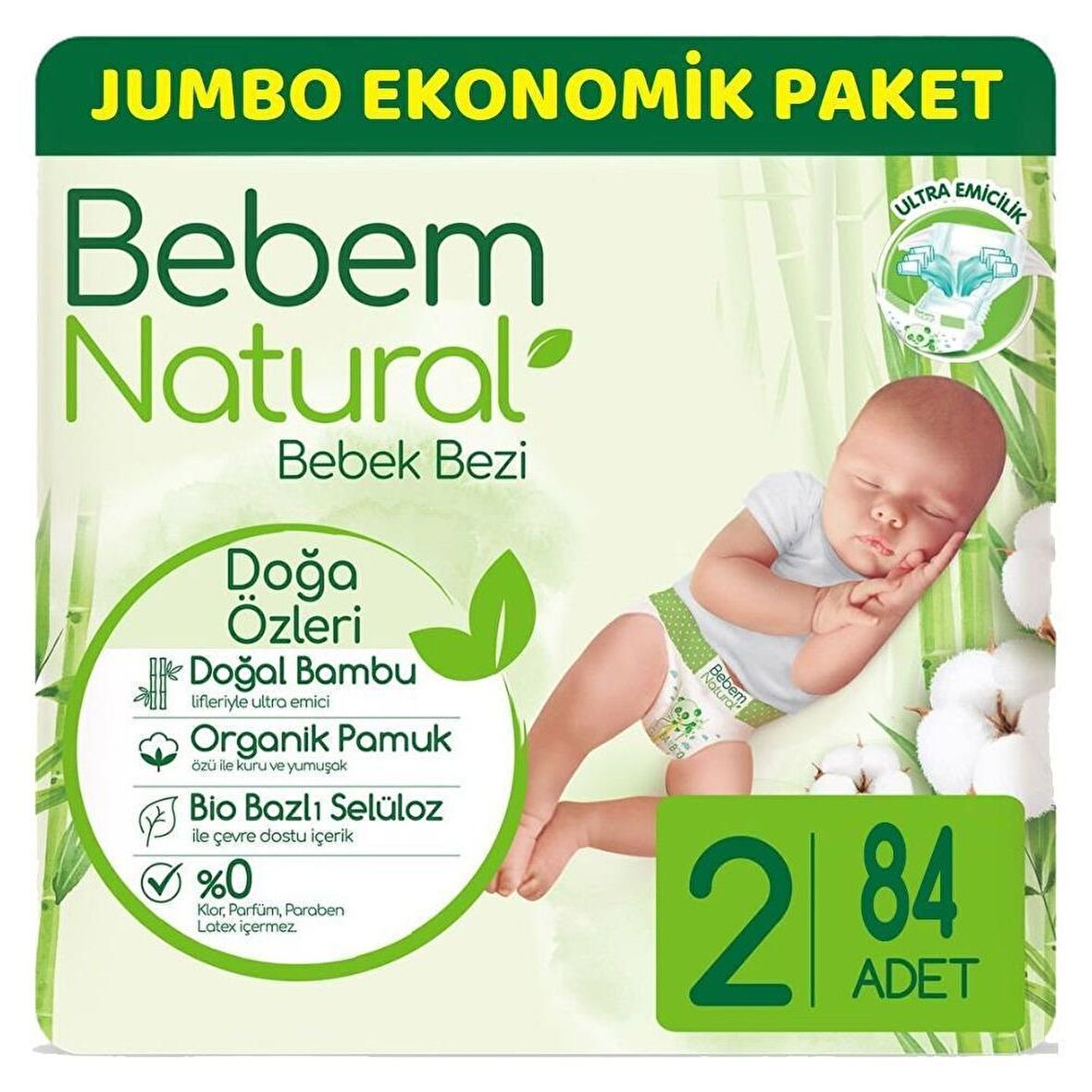 Bebem Natural Mini 2 Beden (3-6 Kg) Jumbo Avantaj Paketi 84'lü