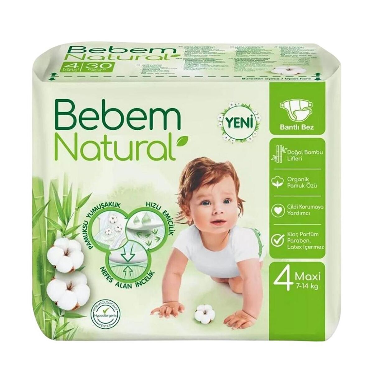 Bebem Bebek Bezi Natural Beden:4 (7-14Kg) Maxi 52 