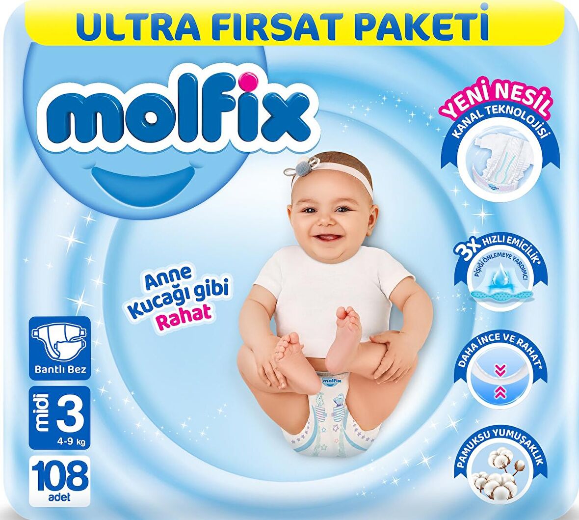 Molfix 3 Numara Midi 108'li Bel Bantlı Bez