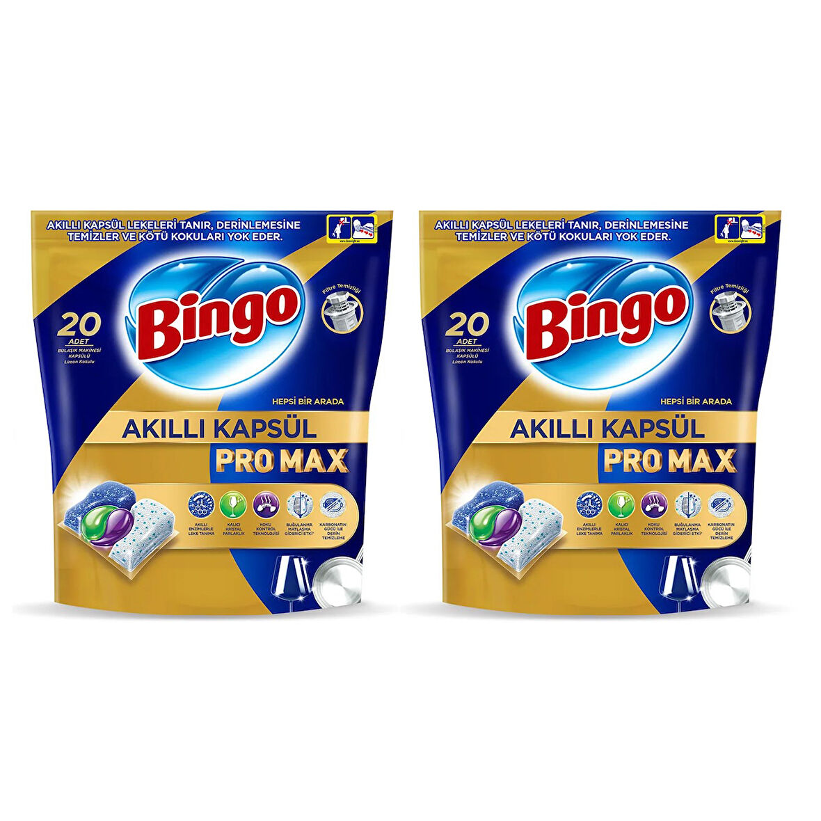 Bingo Akıllı Kapsül Pro Max Bulaşık Makinesi Tableti 20 li x 2 Adet (40 Kapsül)