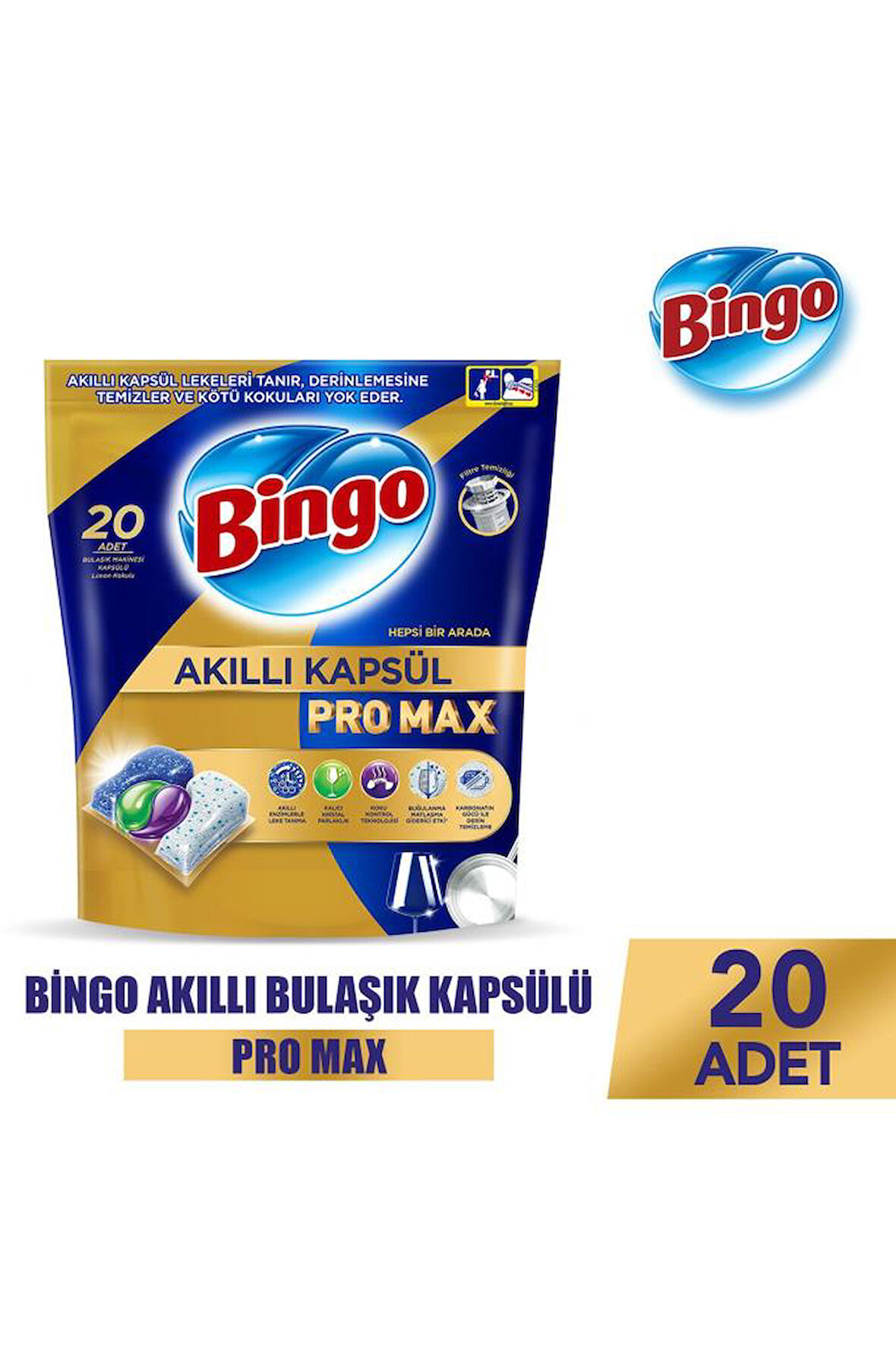 Bingo Akıllı Kapsül Pro Max Bulaşık Makinesi Deterjanı Tableti 20'li