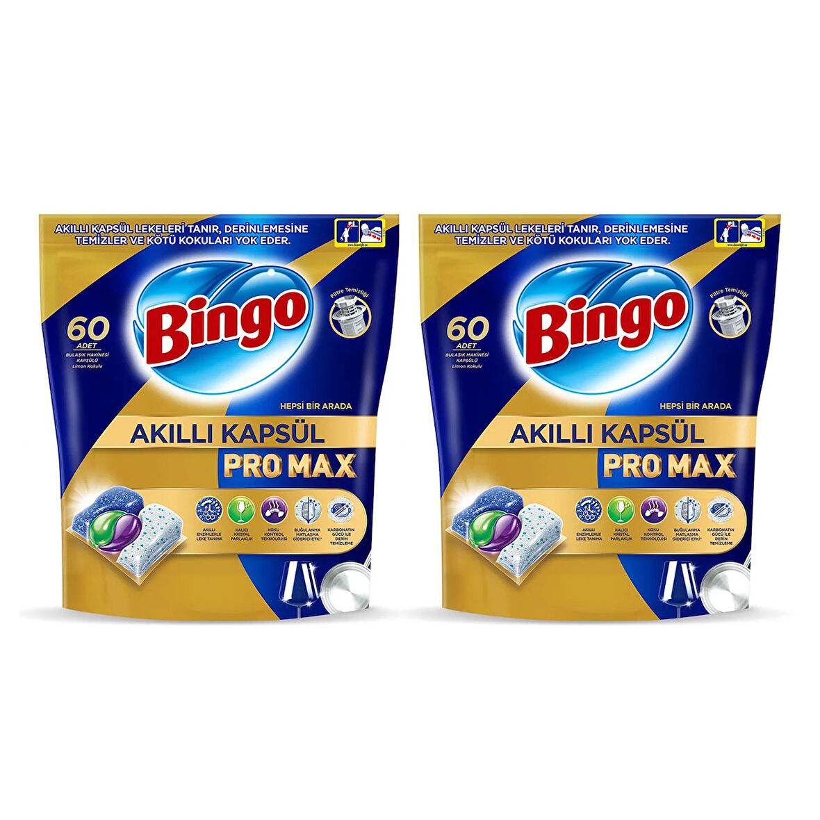 Bingo Akıllı Kapsül Pro Max Bulaşık Makinesi Tableti 60'lı x 2 Adet (120 Kapsül)