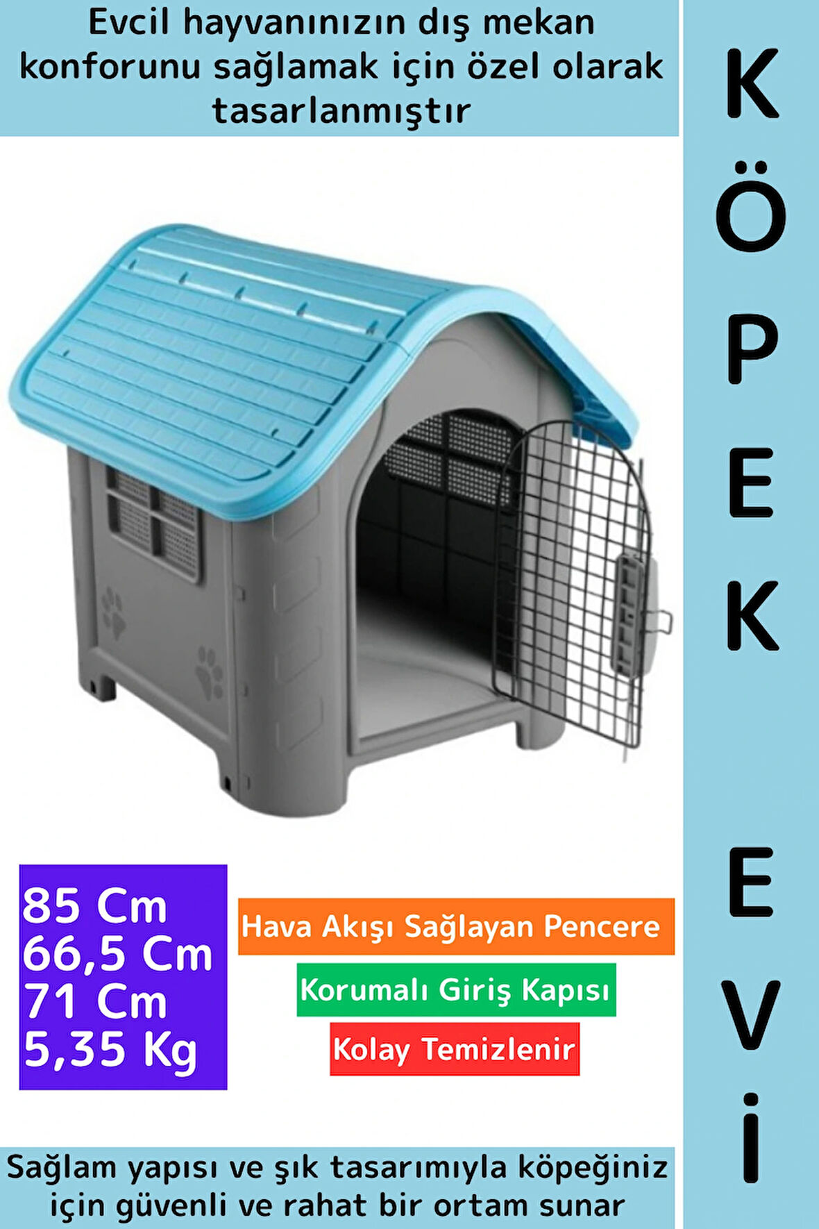 Premium Dayanıklı Dış Mekan Bahçe Teras Hava Akışlı Pencere Korumalı Giriş Kapılı Plastik Köpek Evi