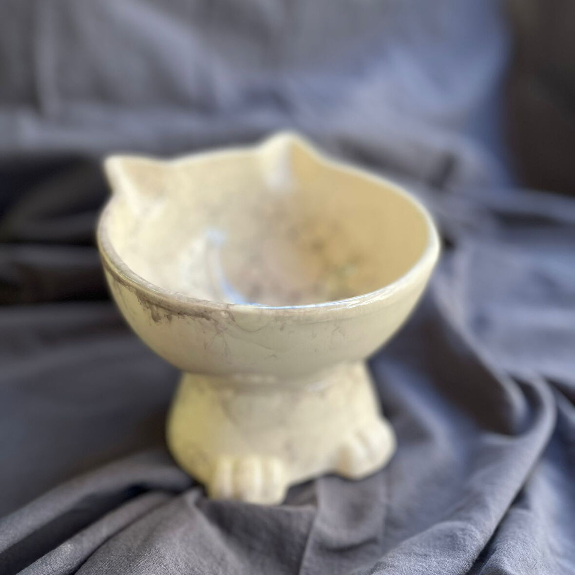 bylewoo Siyah Beyaz Ebru Desen Kedicik Model Seramik Kedi ve Köpek Mama Su Kabı