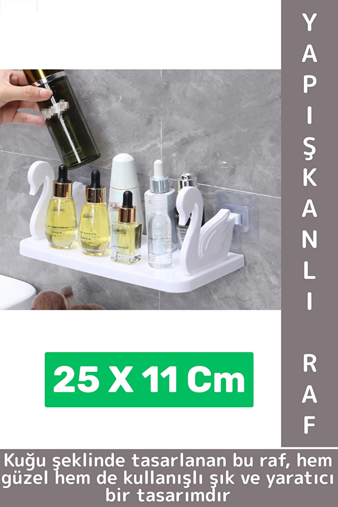 Yüksek Kaliteli Plastik Mutfak Banyo Takı Organizer Çok Şık Kuğu Tasarımlı Kendinden Yapışkanlı Raf