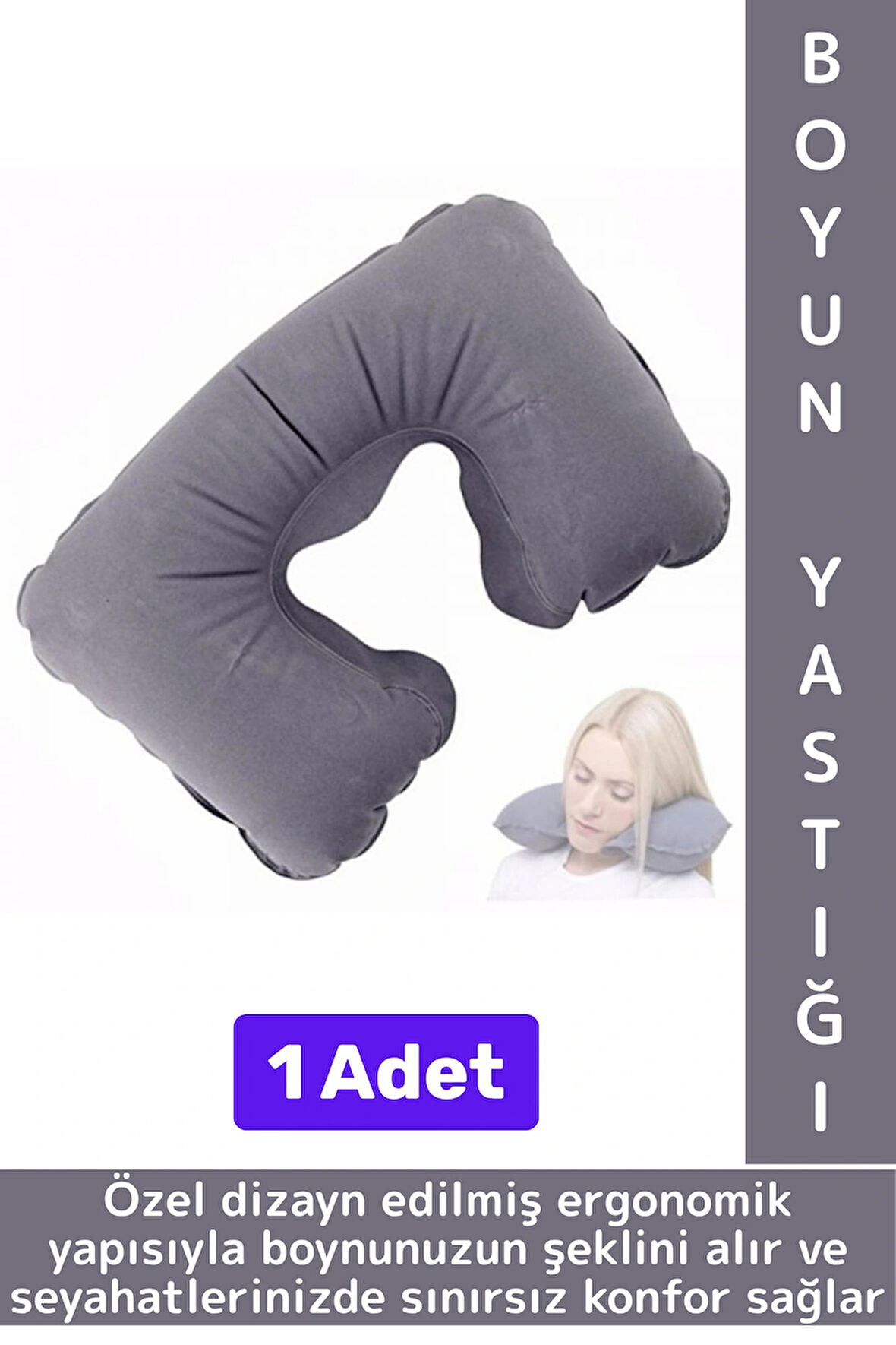 Kompakt Seyahat Çanta Boy Şişirilebilir Yolcu Seyahat Ense Boyun Ağrı Azaltan Konforlu Boyun Yastığı