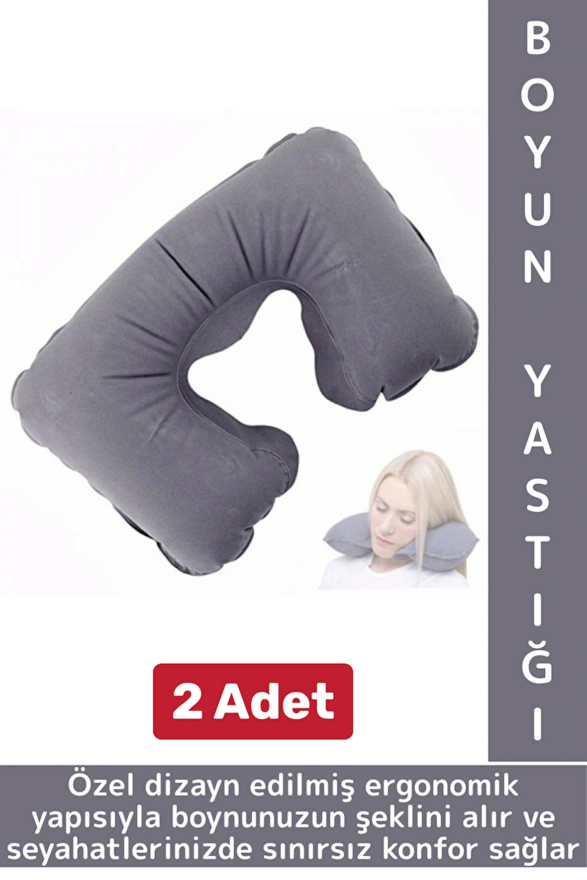 Kompakt Seyahat Çanta Boy Şişirilebilir Yolcu Ense Boyun Ağrı Azaltan Konforlu Boyun Yastığı 2 Adet