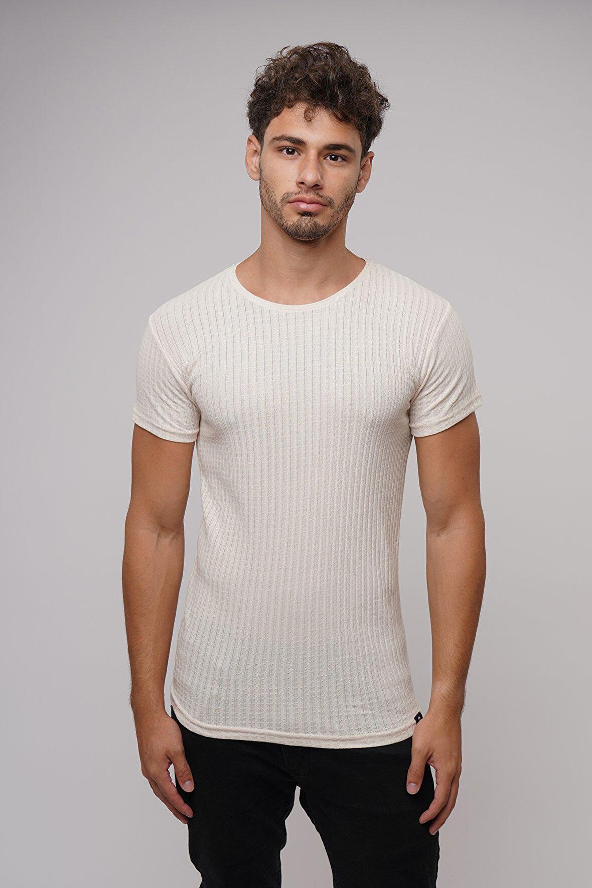 Gabria Bisiklet Yaka  Kendinden Desenli T-shirt
