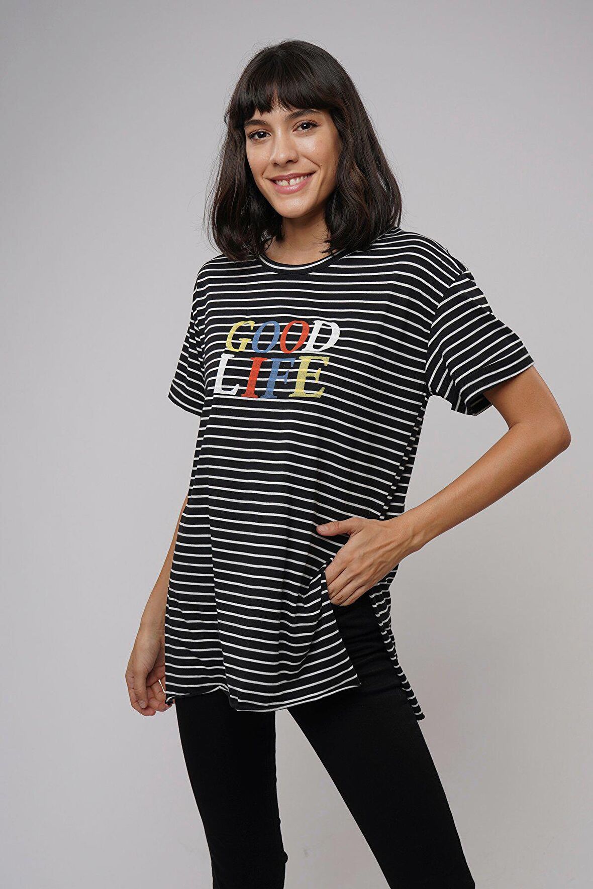 Gabria Baskılı Çizgili T-shirt