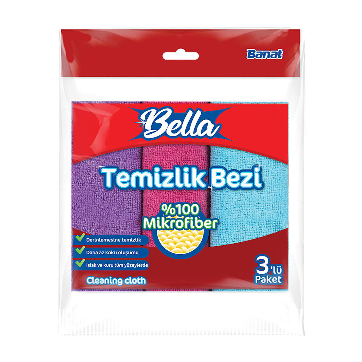 Bella %100 Mikrofiber Temizlik Bezi 3'lü Paket