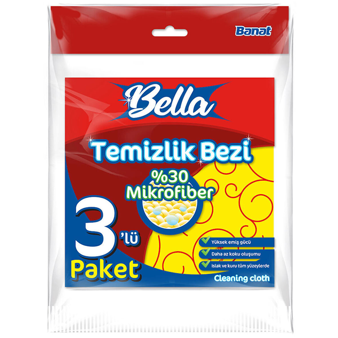 BELLA 30% MİKROFİBER TEMİZ. BEZİ-3 LÜ