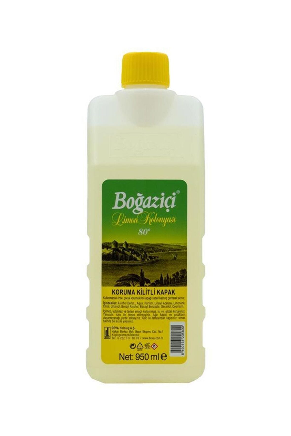 Boğaziçi Limon Kolonyası 80 Derece Pet Şişe Koruma Kilit Başlıklı 950 ml