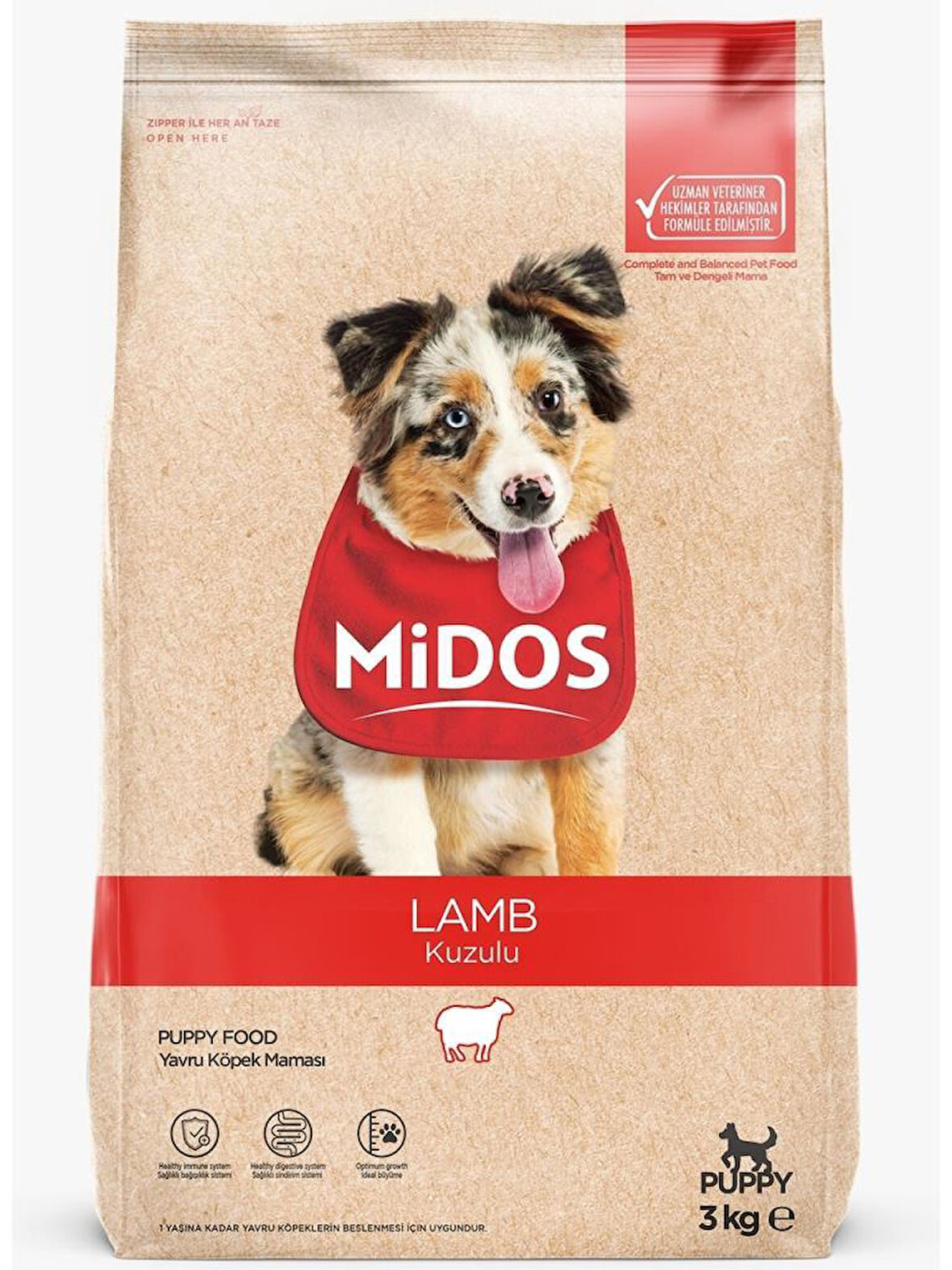 Midos Kuzu Etli Yavru Köpek Kuru Maması 3 KG