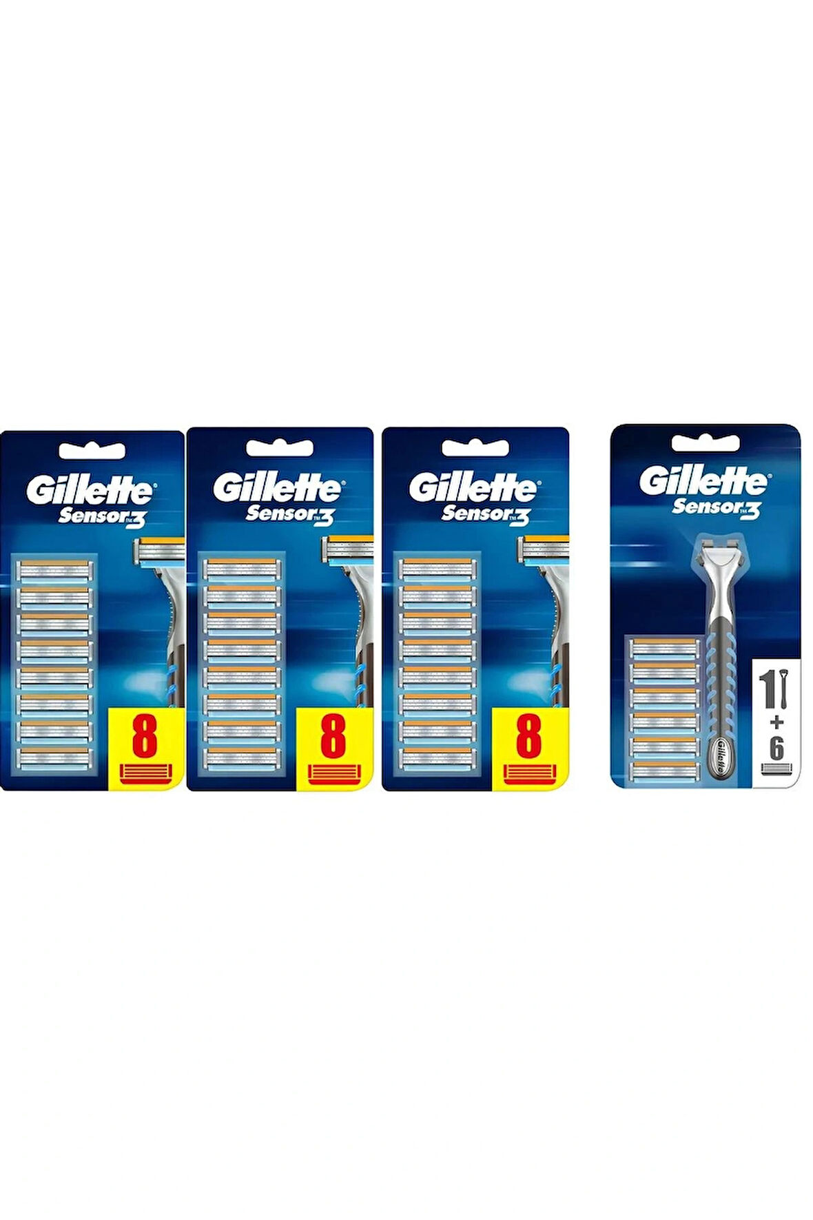 Gillette Sensor3 Erkek Tıraş Bıçakları 8+8 +8+6 Yedek + Makine