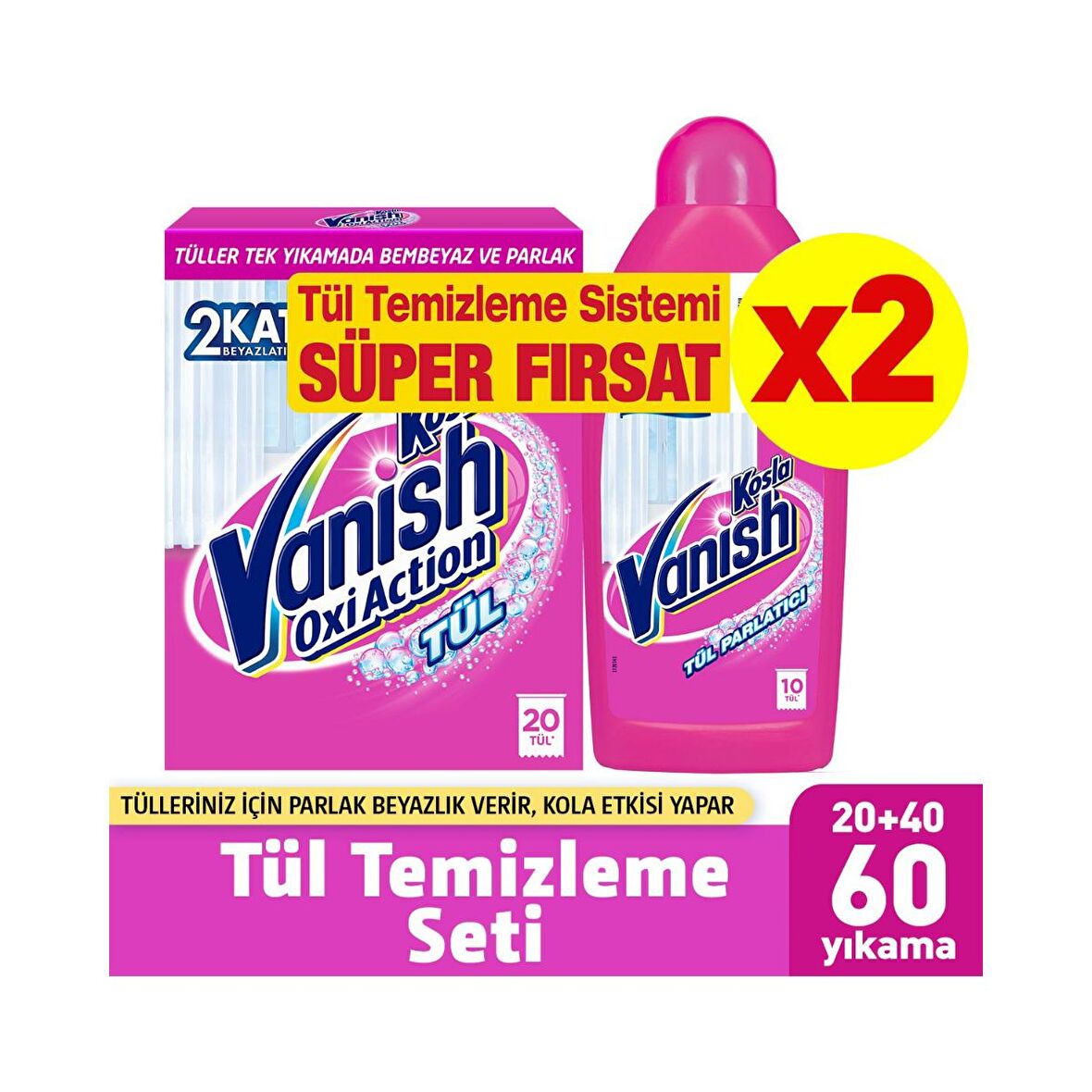 Vanish Kosla Tül Toz 450 gr x 2 Adet + Vanish Kosla Tül Parlatıcı 450 ml x 2 Adet