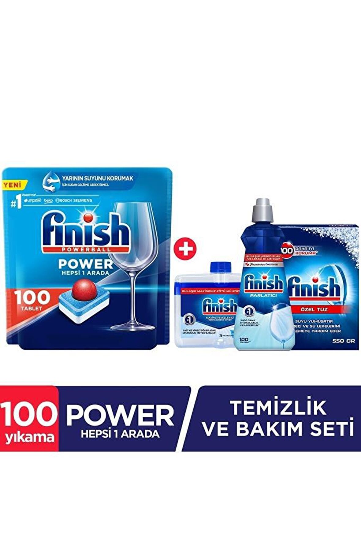 Finish Hepsi Bir Arada Bulaşık Makinesi Tableti 100'lü + Temizlik ve Bakım Seti 