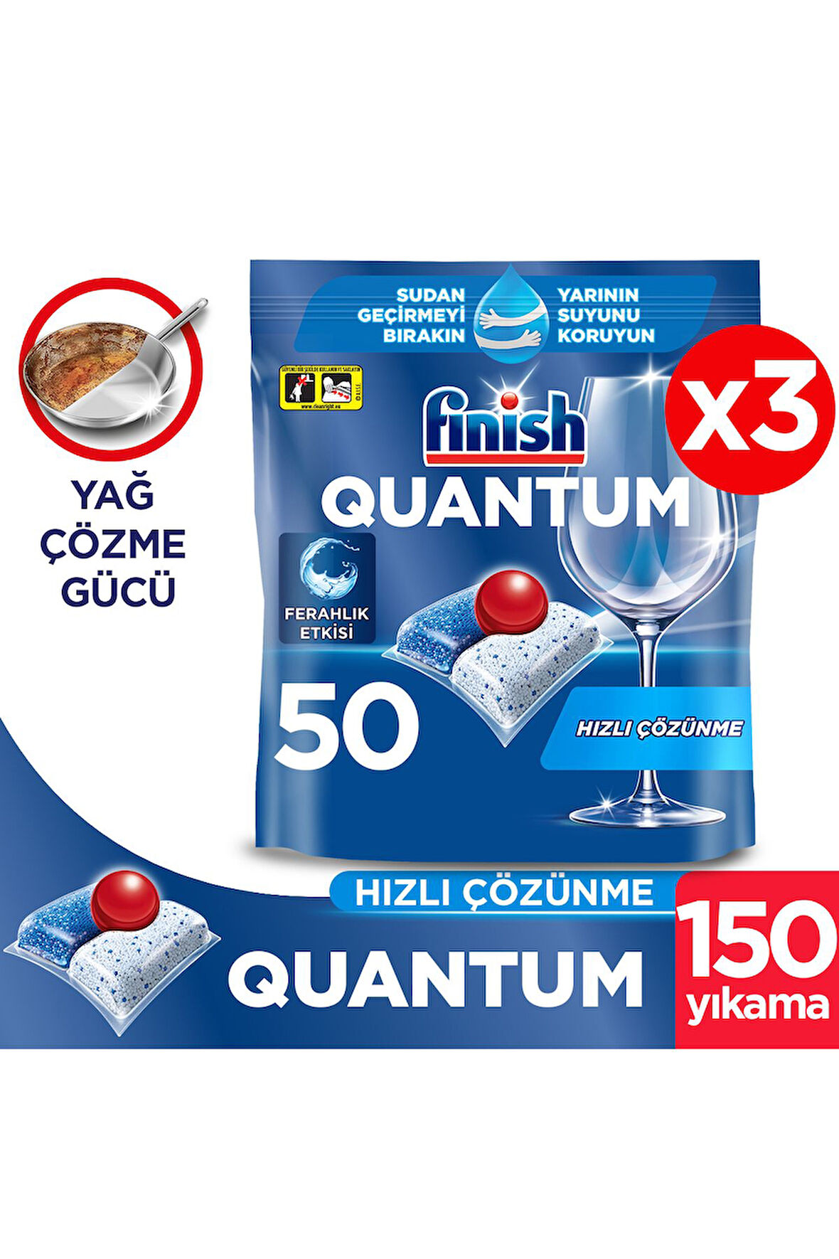 Quantum Hepsi Bir Arada Bulaşık Makinesi Deterjanı Kapsül Tablet 150 Adet (50 x 3'lü)