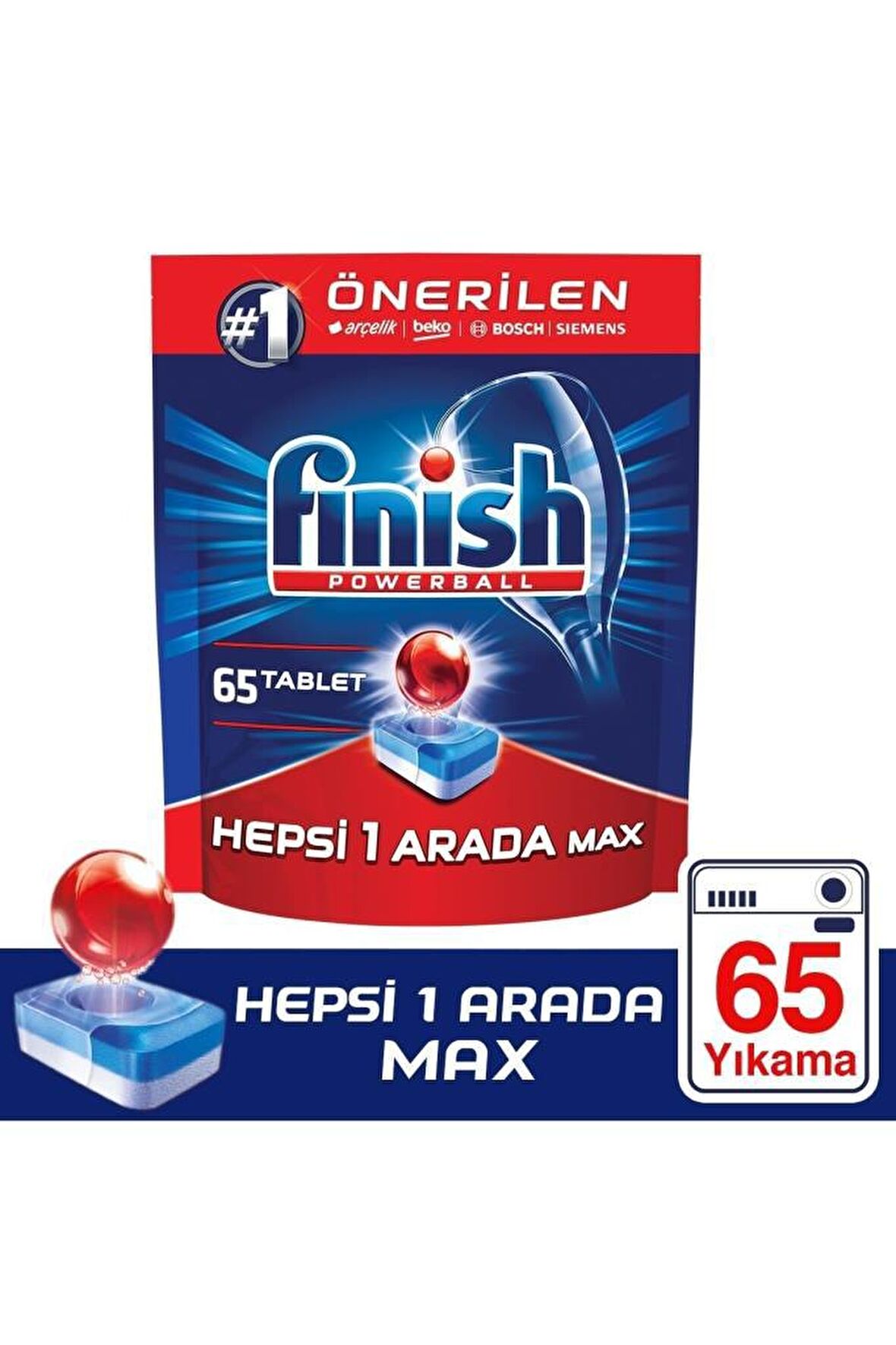 Finish Powerball Max 65 Yıkama Tablet Bulaşık Makinesi Deterjanı 65 Adet 